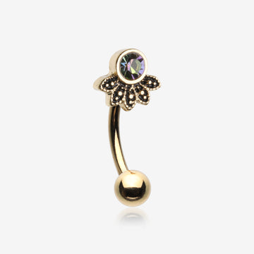 Golden Vintage Floral Vitrail Sparkle Curved Barbell-Vitrail Medium